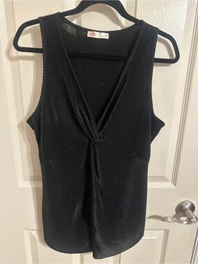 Intempo V-Neck Open V-Front Criss Cross Sleeveless Ribbed Blouse, Black, Sz M